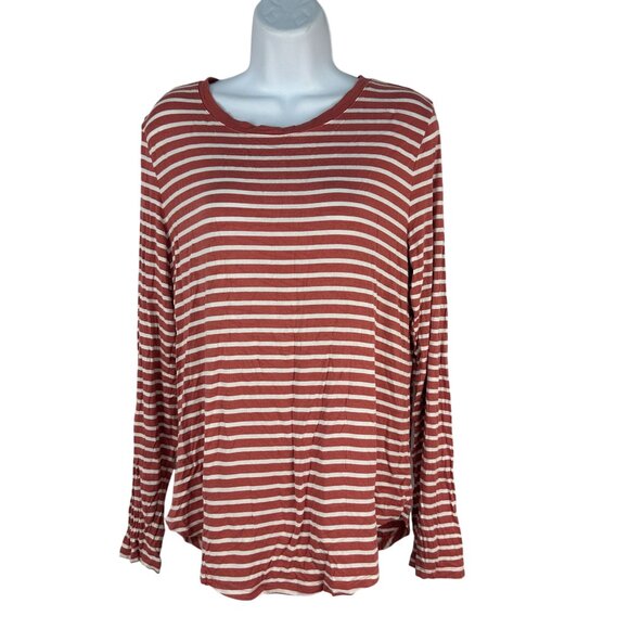 Old Navy Luxe Womens Striped Long Sleeve Top Size L Red And White Relaxed Fit - Picture 1 of 4